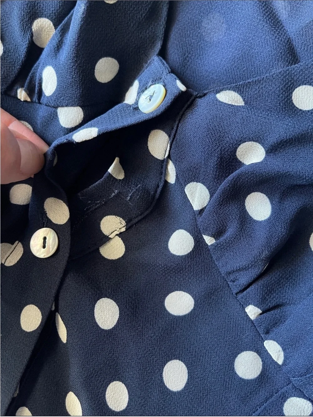 Reformation Lise Midi Dress in Polka Dot Blue White - Picture 7 of 10
